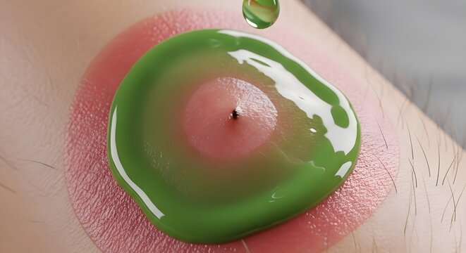 Applying Green Herbal Ointment to Skin Irritation