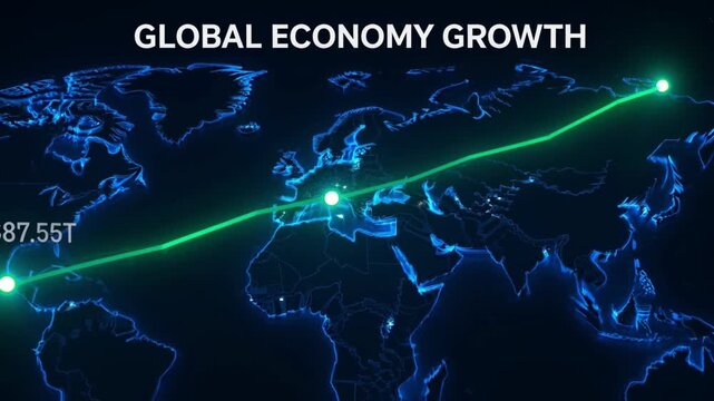 Global economy growth concept with map and green line  financial statistics