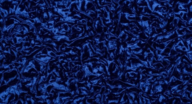 Deep blue velvet fabric with crushed texture and light reflections creating abstract patterns