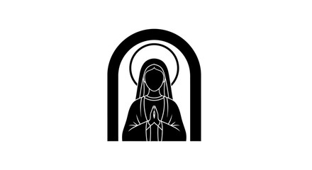 Virgin Mary icon stands as a symbolic representation of faith and devotion within a traditional religious architectural archway. © Mezzy