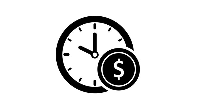 Clock with a dollar coin symbol illustrates the concept of time being equivalent to financial value or business efficiency.