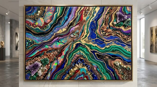 Colorful Abstract Geode Artwork Displayed on Modern Gallery Wall