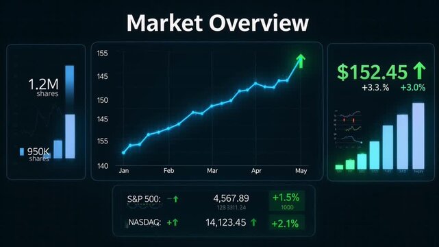 Market overview with graphs and financial data on screen display  business concept