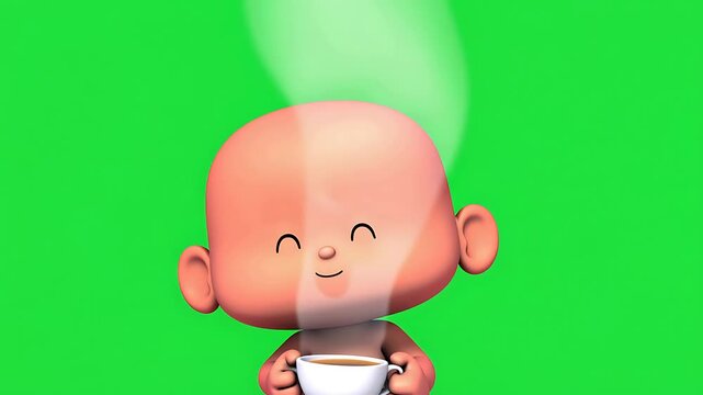 Cute Girl Smelling Hot Tea Cartoon