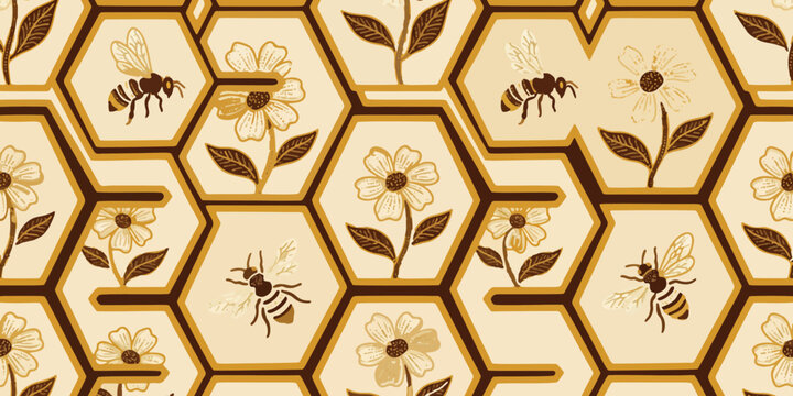 Batik seamless geometric vector pattern featuring gold and silver squares and bars in a 3d honeycomb hexagon texture for a luxury business wallpaper design