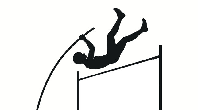 Silhouette of an athlete performing a pole vault jump