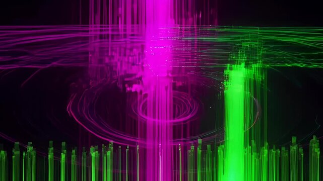 Glitch digital effect colourful horizontal light abstract data stream dark background neon motion futuristic energy abstract wave neon magenta green light trail vortex black background SEO friendly