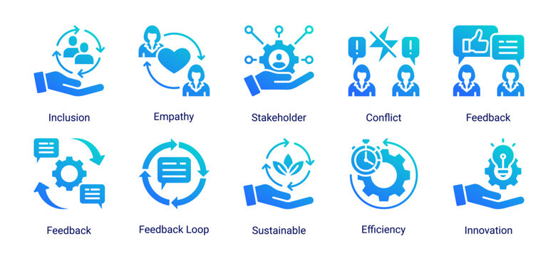 Project workflow icon set featuring management,resource allocation,workflow,and agile concepts for efficient project execution and task management