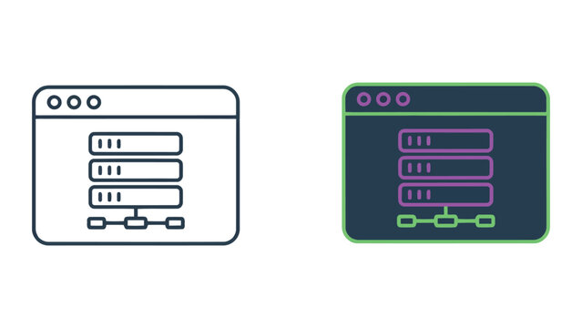 Database server window icon set with network structure and clean interface design for web hosting and data management software concepts isolated on white background for professional tech graphics