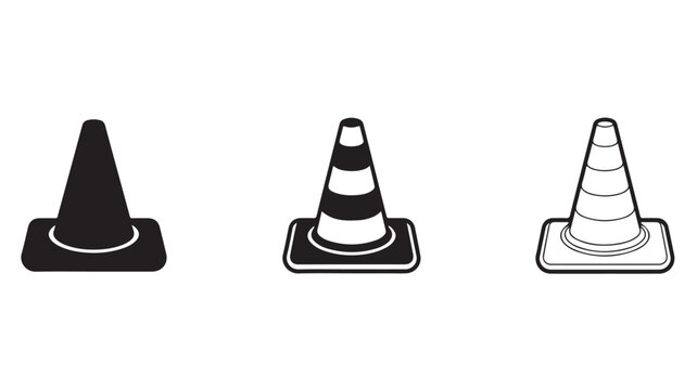 Traffic Cones Black and White Minimalist Road Safety Construction Warning Vector
