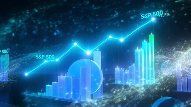 Stock market data visualization with graphs and charts showing portfolio growth and SP 500  business finance concept