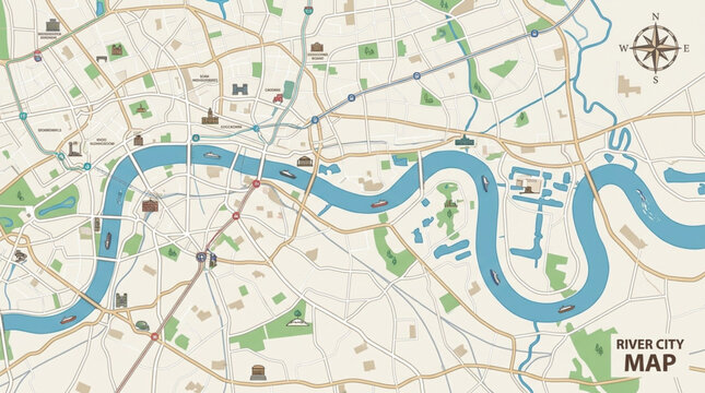 Detailed Map of London Showing the River Thames and City Layout.