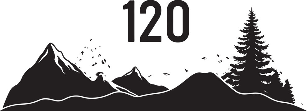 Mountain range landscape silhouette, black vector icons, minimalist design elements, 120 graphics