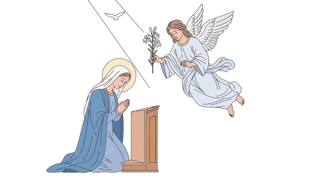Annunciation: Angel Gabriel Appears to Virgin Mary with Lily Flower
