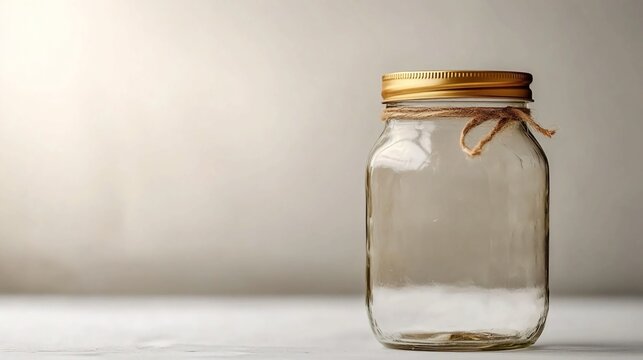 Empty Vintage Mason Jar on White Background.