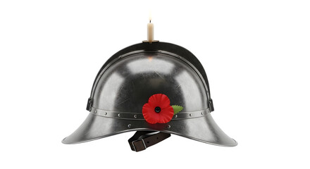 Naklejka premium A soldier's helmet with a poppy and cigarette on transparent background