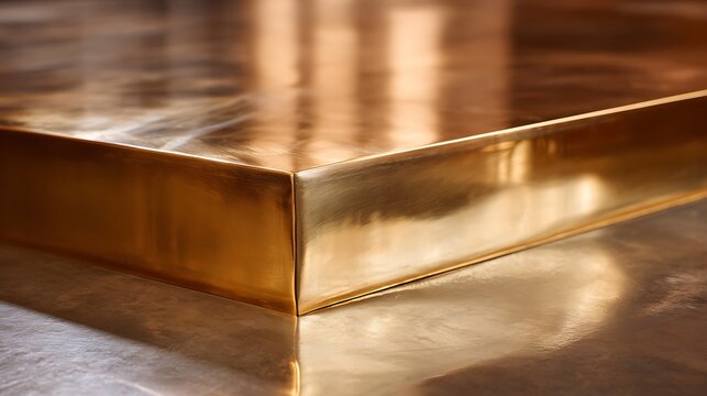 Shiny polished copper metal sheet surface close up.
