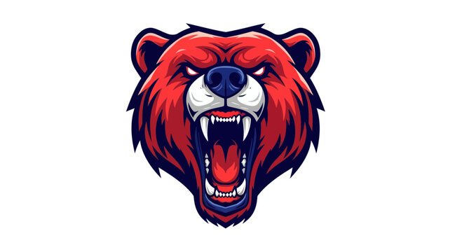 Aggressive Red Bear Head Mascot Logo, Fierce Animal Illustration