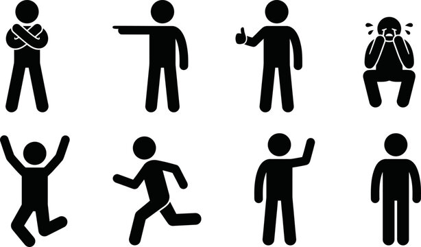 Diverse stick figure icons showing various human emotions, actions, and body language