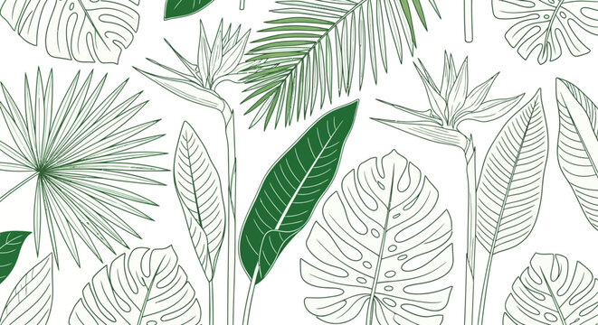 Tropical leaves pattern illustration.