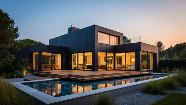 Two story luxury modern home with rooftop balcony and pool real estate architecture contemporary