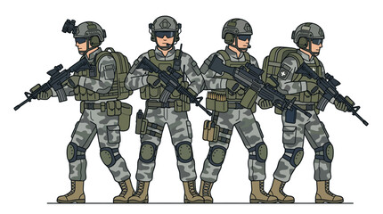 Soldiers in combat gear standing together. © pur