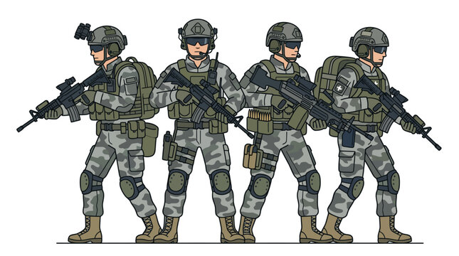 Soldiers in combat gear standing together.
