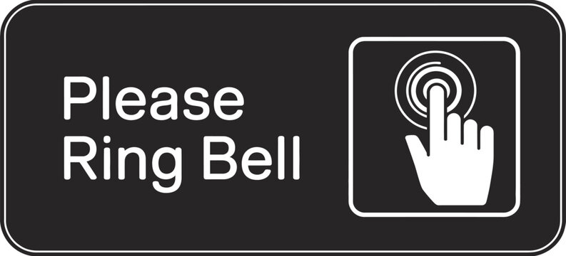 Please ring bell sign finger press button icon black white instruction vector illustration