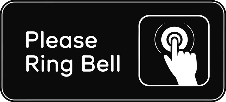 Please ring bell sign finger press button icon black white instruction vector illustration