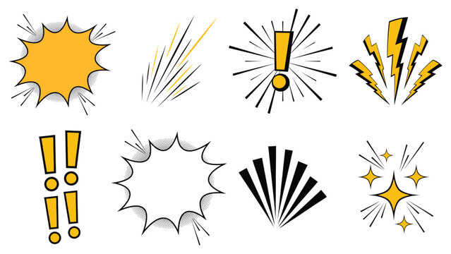 Set of comic book style action elements and sound effects