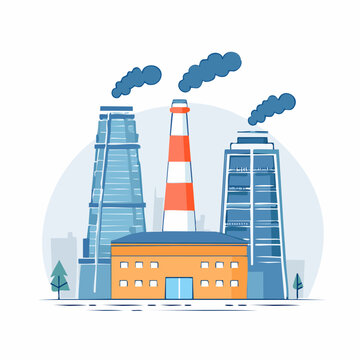 Industrial Factory with Smokestacks Emitting Smoke