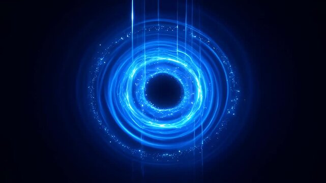 Abstract blue vortex glowing ring digital energy dark background, sci fi portal with circular light motion trail, electric beam space tunnel, futuristic concept, neon blue swirl, luminous spiral