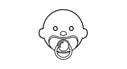 Fototapeta premium A simple line drawing of a baby's face sucking on a pacifier against a clean white background.
