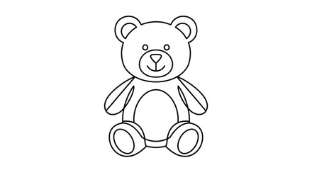 Line drawing of a teddy bear sitting upright with a smiling face against a plain white background. © Dhiyak