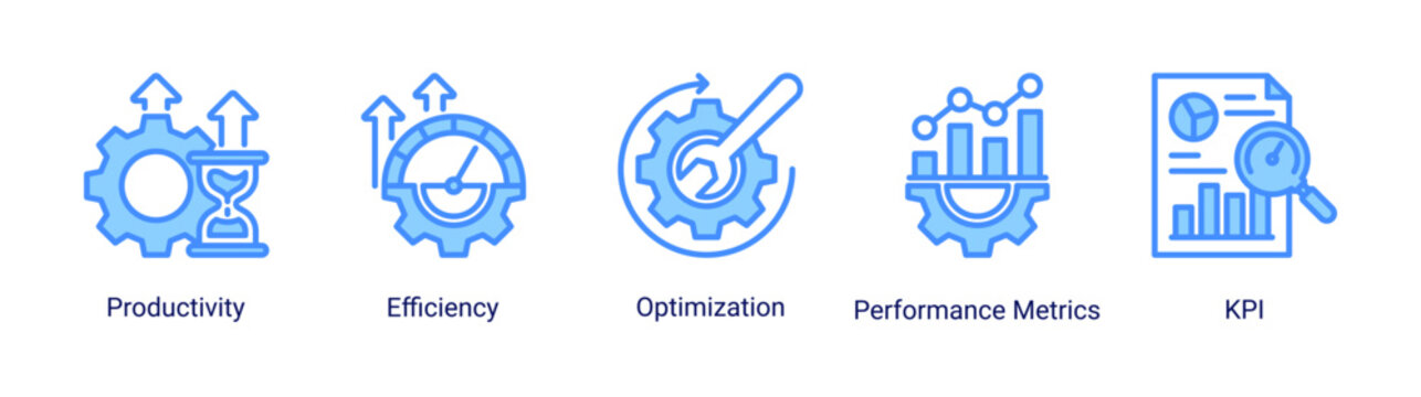Productivity boost icon set featuring efficiency,optimization,kpi,and performance metrics concepts for business growth and operational improvement