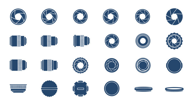 Camera Lens Aperture and Components Icons Set