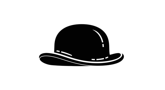 Classic Black Bowler Hat Icon Isolated on White Background