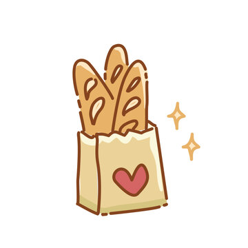 Baguette, french bread doodle vector