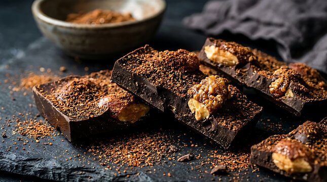 Dark Chocolate Bark with Mole Spice Blend Caramelized Almonds and Smoked Paprika