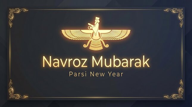 Navroz Mubarak Parsis New Year Greeting with Faravahar Symbol.