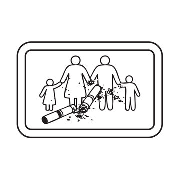  illustration of a family holding hands in front of a broken cigarette with scattered ashes, symbolizing anti-smoking awareness, health protection, and family unity for World No Tobacco Day.