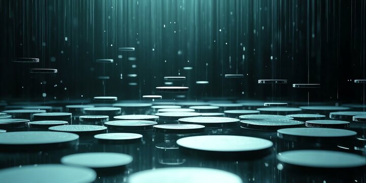 Abstract Digital Rain and Circular Light Patterns in Futuristic Style