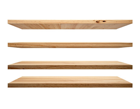 Wooden shelf isolated on transparent or white background