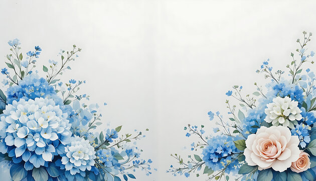 Beautiful floral arrangement with blue and white flowers on a white background