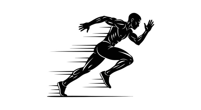 A black silhouette of a male sprinter in motion.