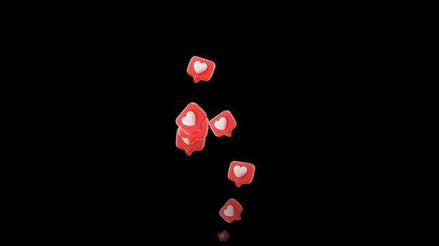 Hearts fountain in a flat style, social media live, love. 2D animation on black background, stock footage