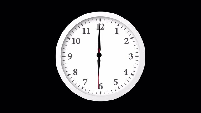 Wall clock moving 12 hour icon sign animation on transparent background, wall clock time moving fast animated with alpha channel.