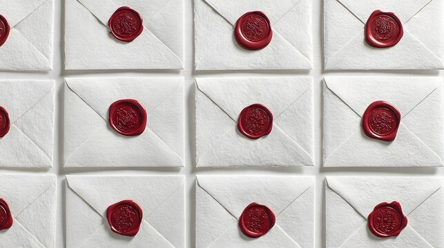 Rows of White Envelopes Sealed with Red Wax Seals.