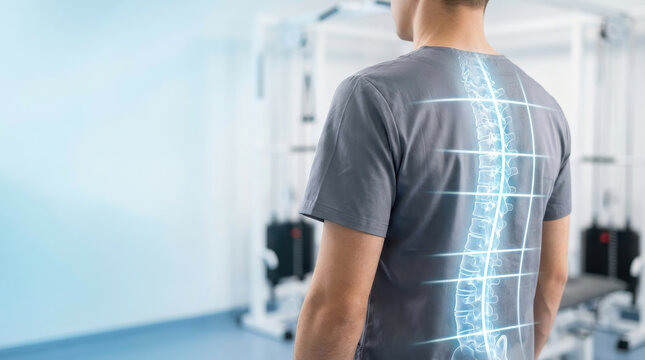 Spine health back posture human anatomy wellness medical therapy care person male exercise fitness rehabilitation clinic hospital bone skeletal structure support pain injury treatment physical