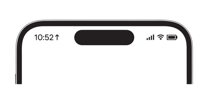 Smart phone top screen notch interface with time and network signal and battery status bar elements.